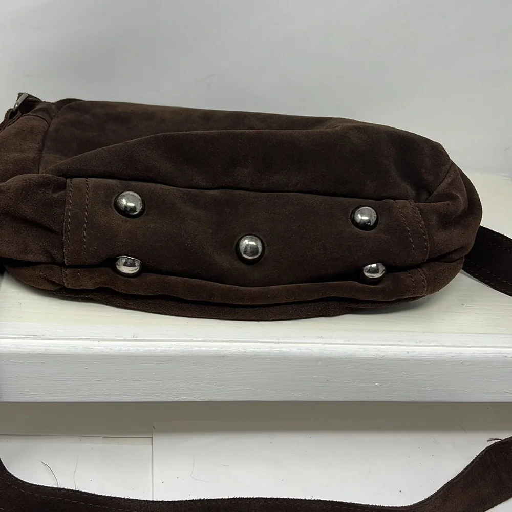 Sissi Rossi Brown Suede Large Zippered Crossbody Bag